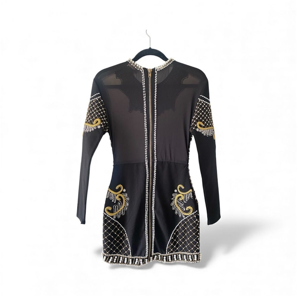 Nasty Gal Black Gold Embellished Mini Dress Holiday Party Cocktail SZ XXS - Picture 4 of 10